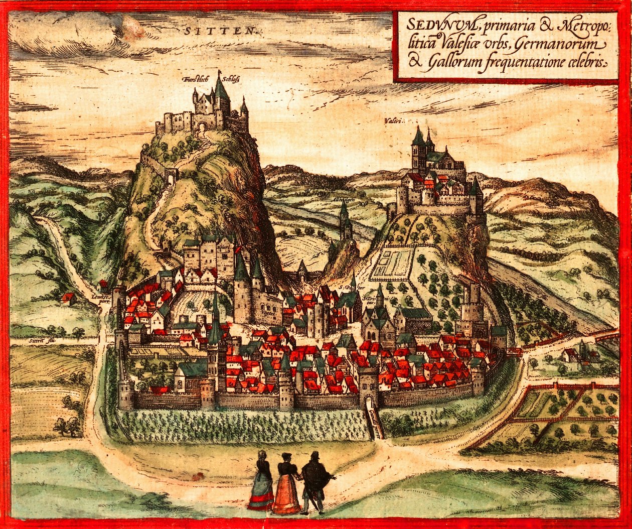 Sion, Schweiz von Georg and Hogenberg Franz (1535 90) Braun