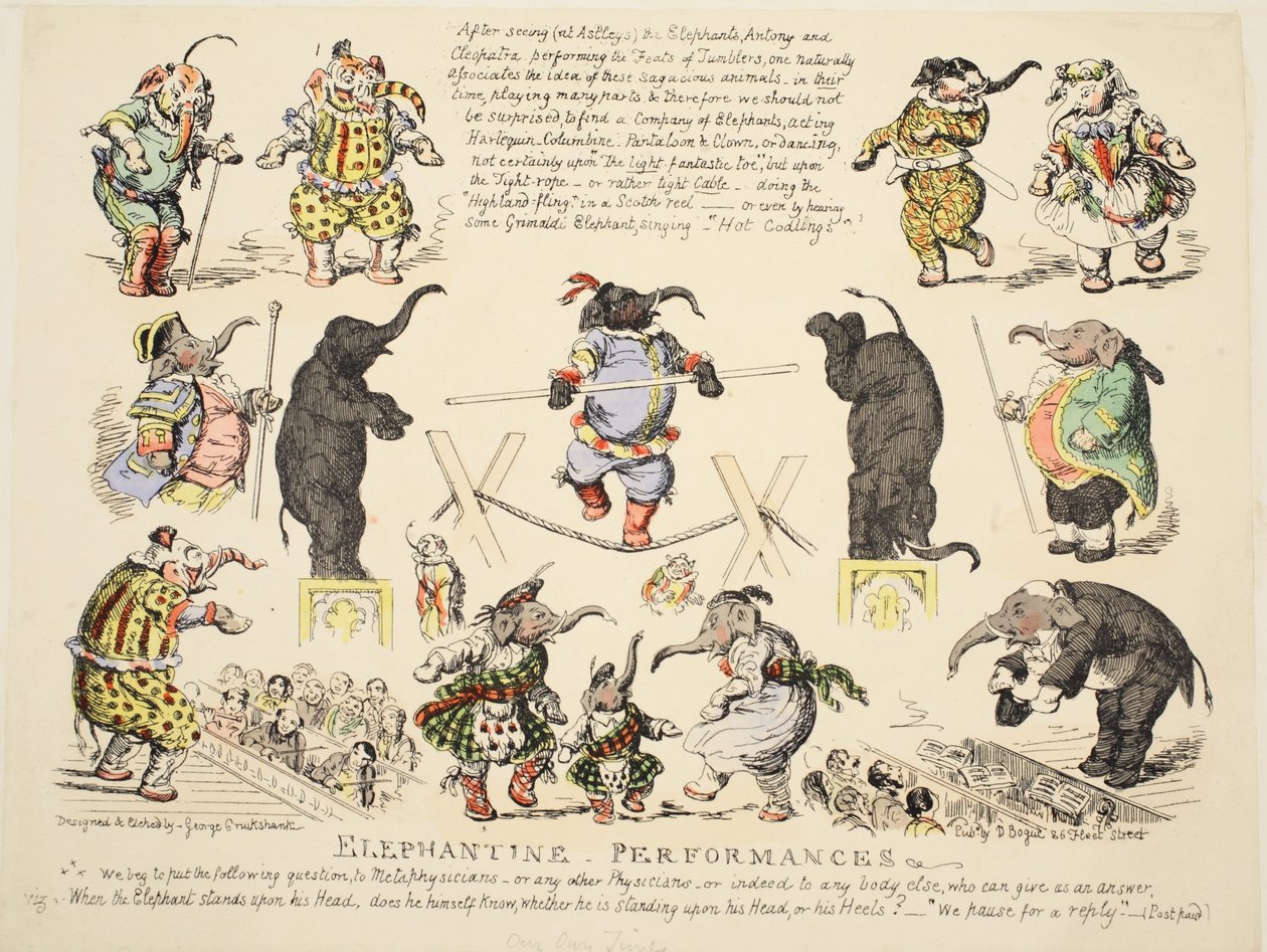 Elefantendarbietungen, veröffentlicht ca. 1854 von George Cruikshank