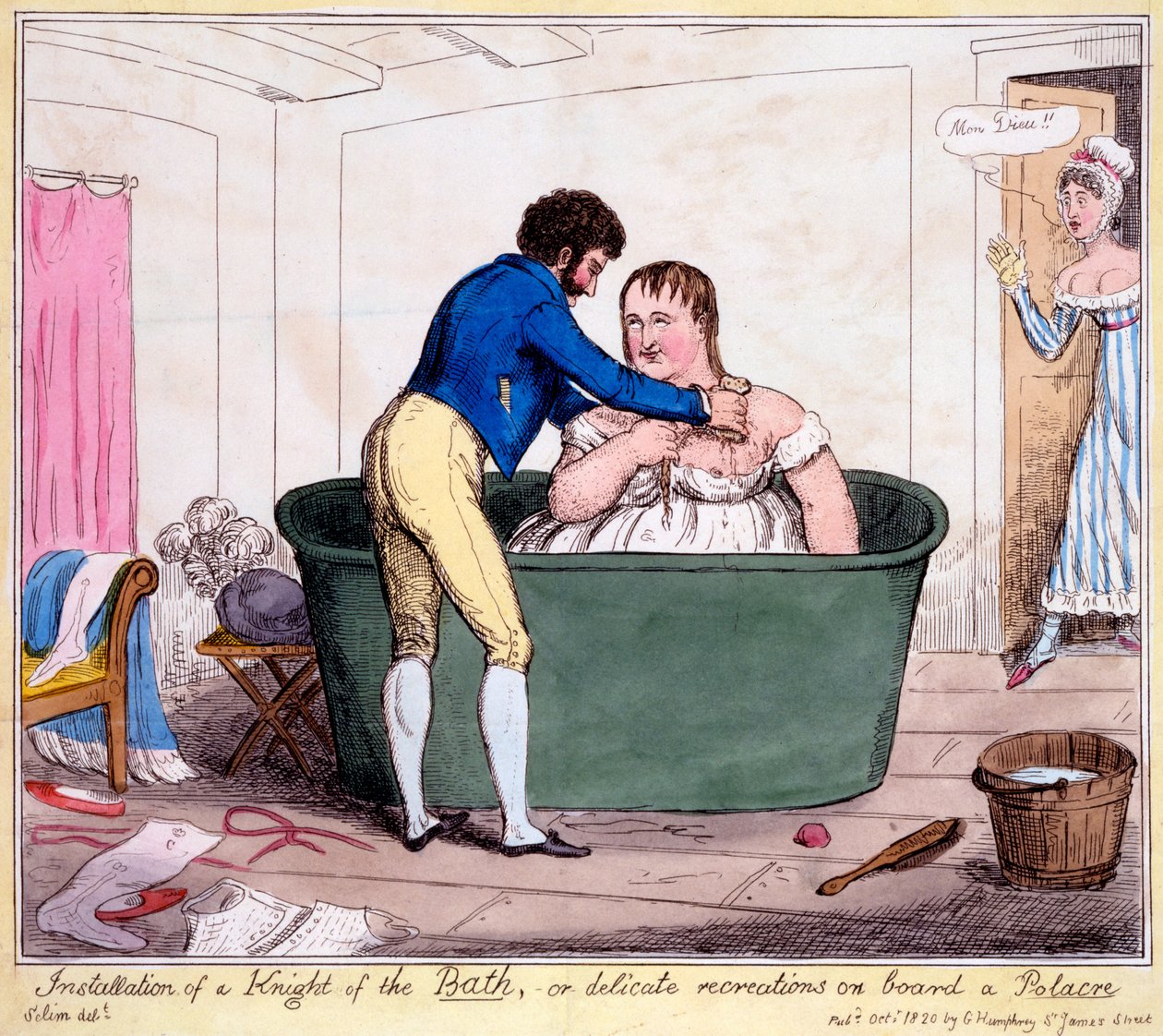Installation eines Ritters des Bades, oder zarte Vergnügungen an Bord einer Polacre, 1820 von George Cruikshank