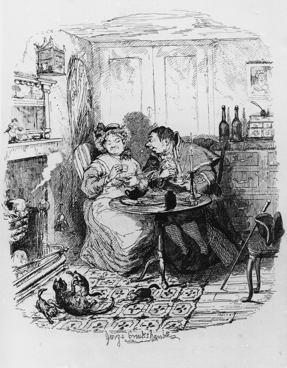 Mr. Bumble und Mrs. Corney beim Tee, aus 