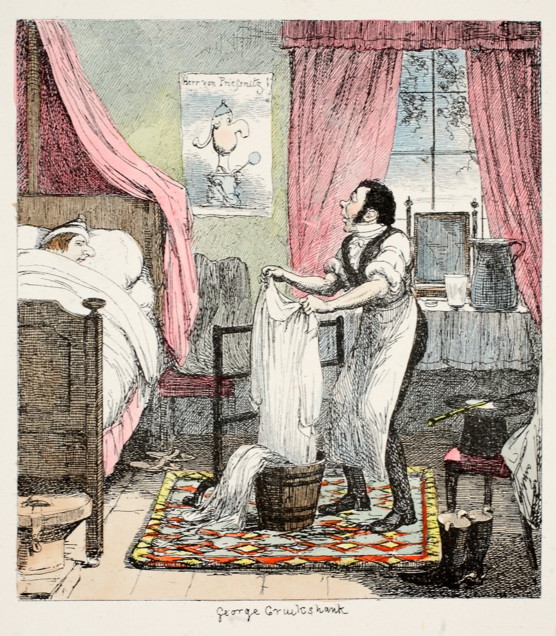 Mr. Lambkin hat genug von der altmodischen regelmäßigen Praxis und hat das Glück, in einer Zeit zu leben, in der die wahren Eigenschaften des Wassers entdeckt werden, und stellt sich unter einen Jünger der im... von George Cruikshank