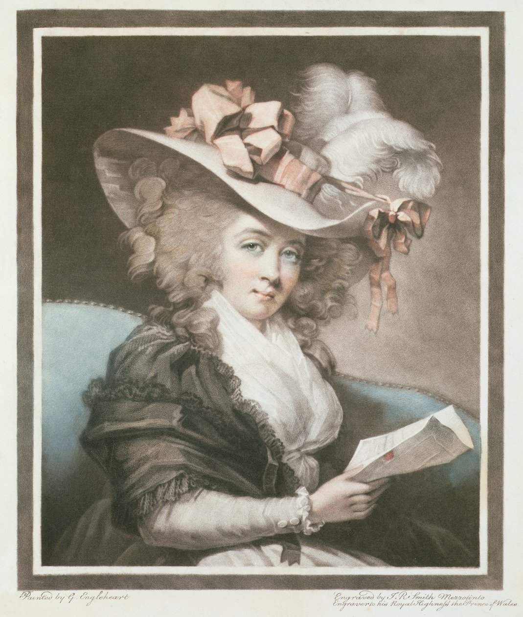 Mrs Mills, graviert und veröffentlicht von John Raphael Smith, 1786 von George Engleheart