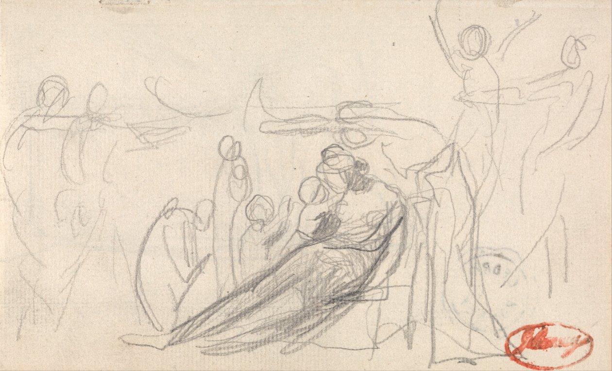 Liegende Figur mit Kindern und anderen Figuren von George Romney