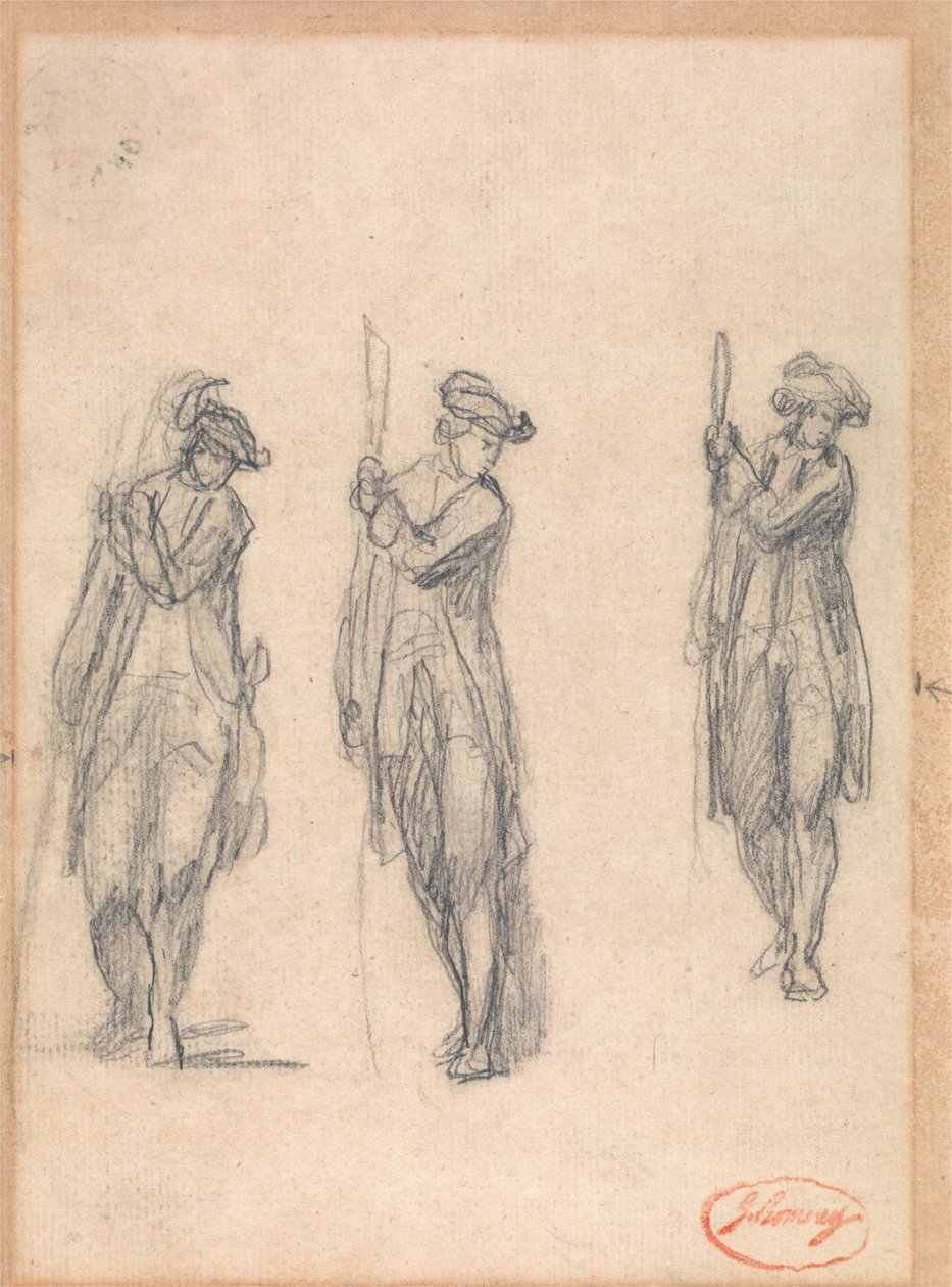 Drei Skizzen eines Mannes in Uniform von George Romney