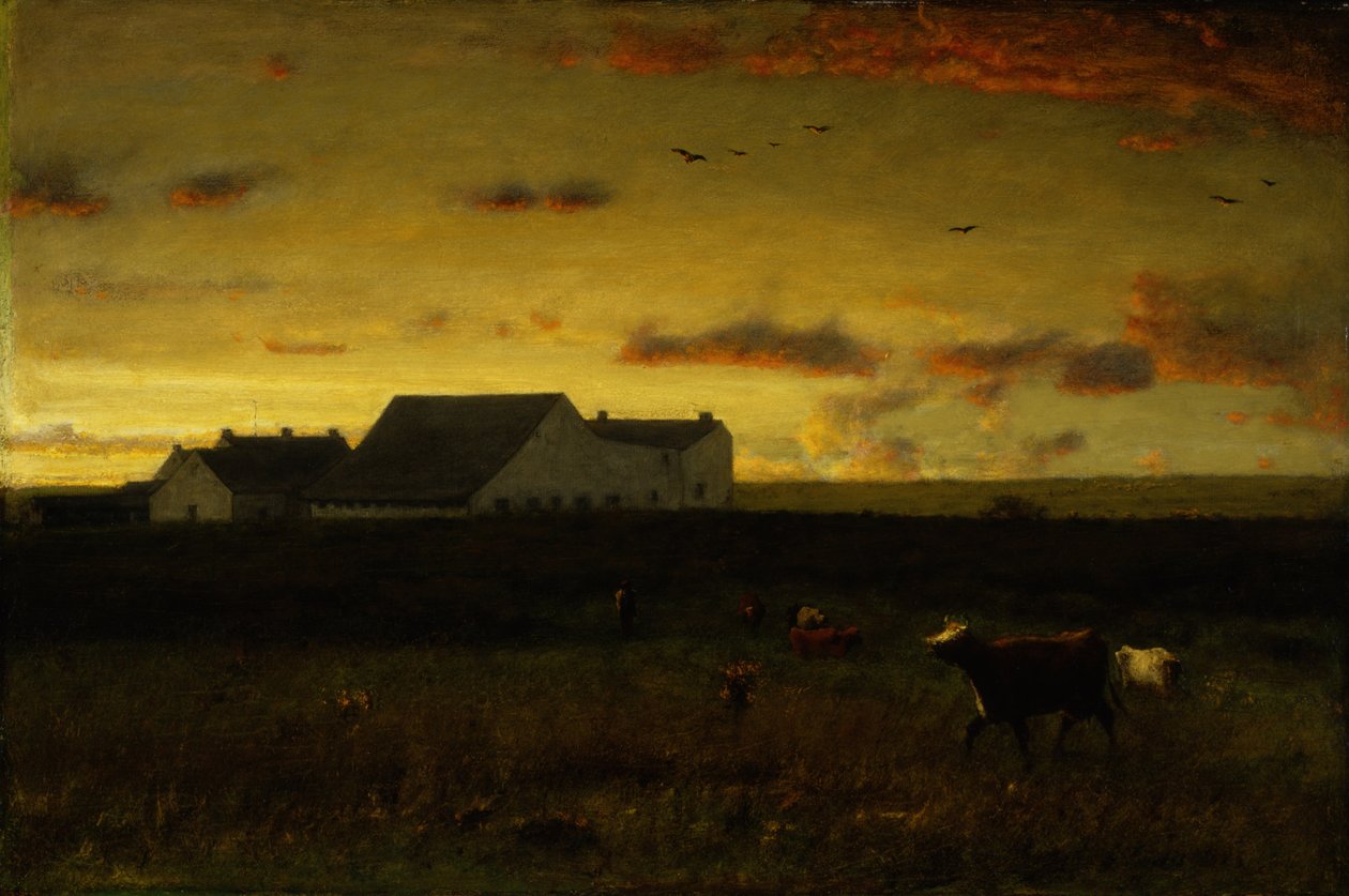 Bauernlandschaft, Vieh auf der Weide, Sonnenuntergang, Nantucket, ca. 1883 von George Inness