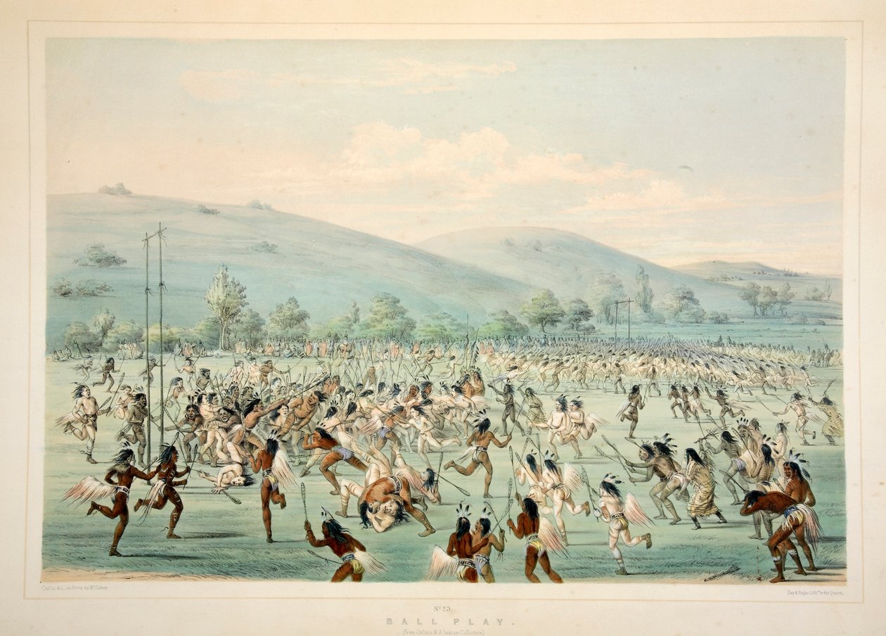 Ballspiel, veröffentlicht 1845, Farblithographie von George Catlin