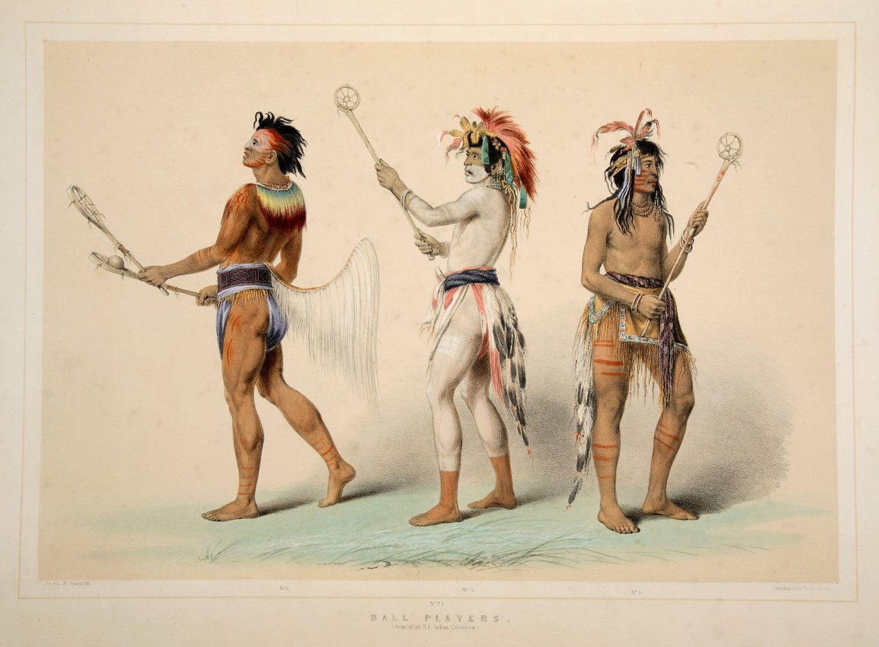 Ballspieler, veröffentlicht 1845, Farblithographie von George Catlin