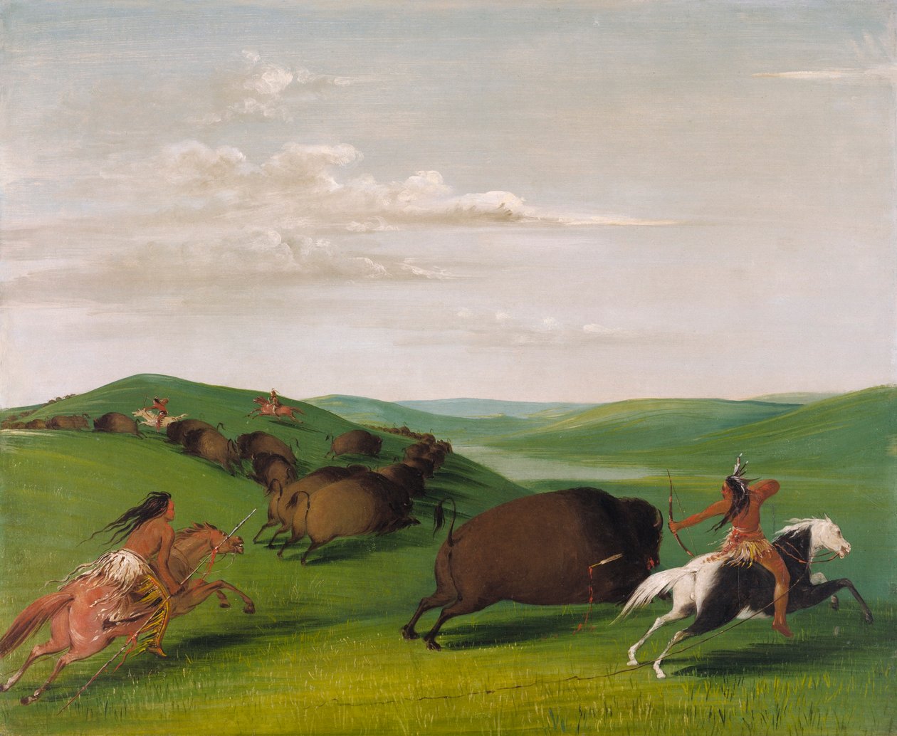 Büffeljagd mit Bögen und Lanzen von George Catlin