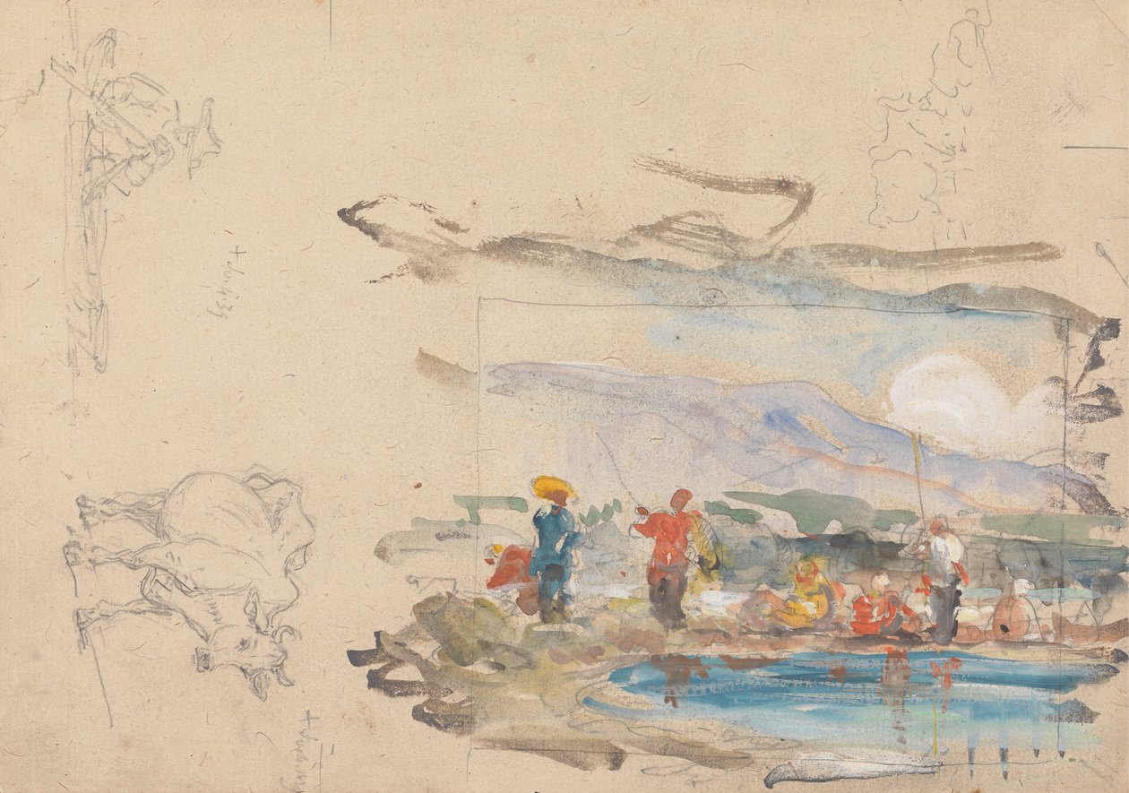 Ein Teich mit Figuren von George Chinnery