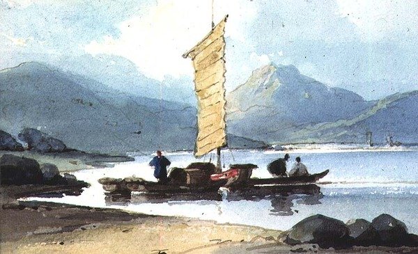 Boot mit gelbem Segel, China von George Chinnery