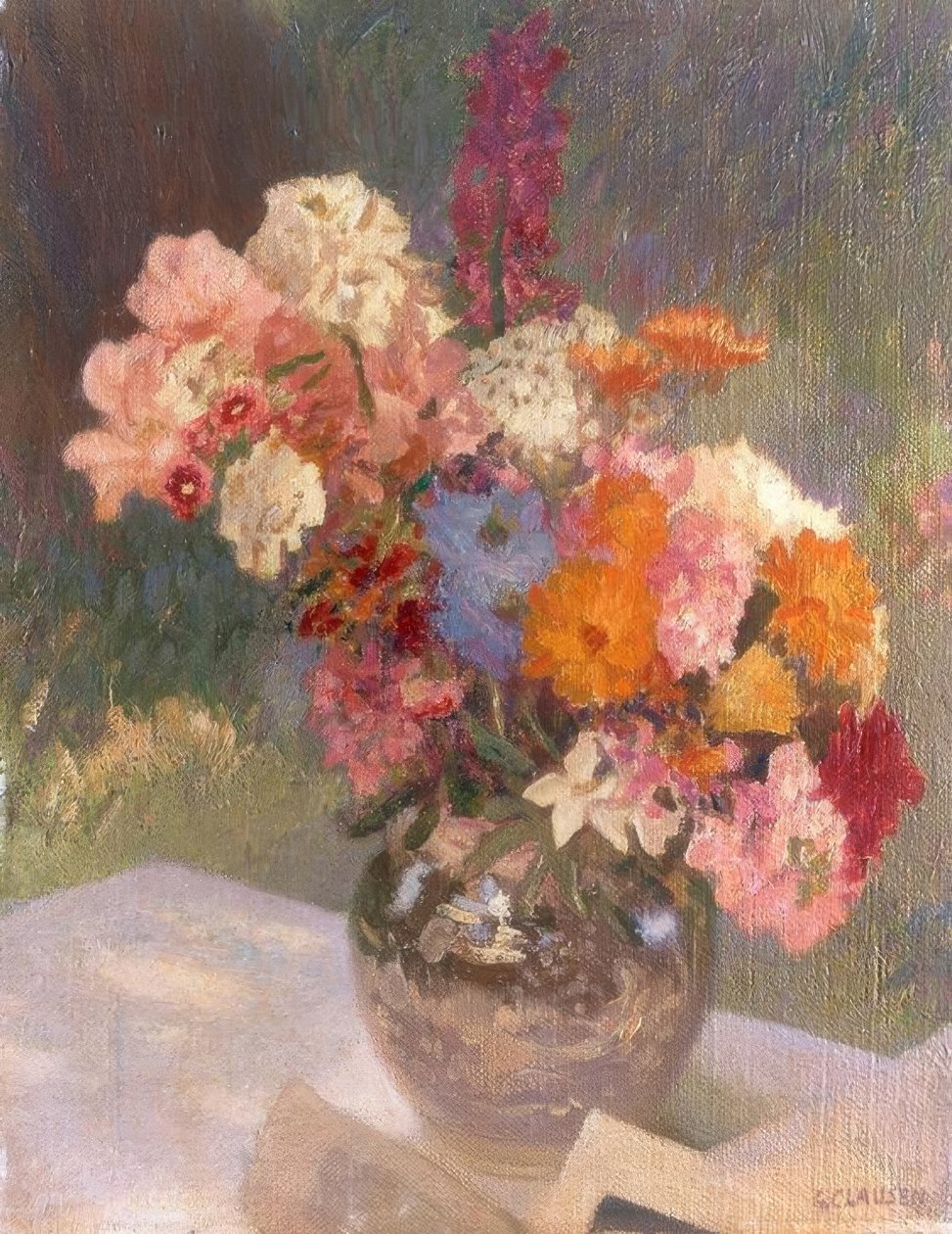 Blumen in einer Glanzvase von George Clausen