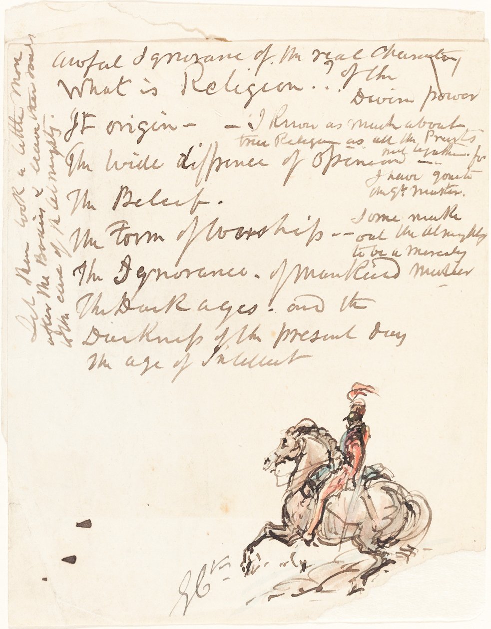 Skizze eines berittenen Husaren von George Cruikshank