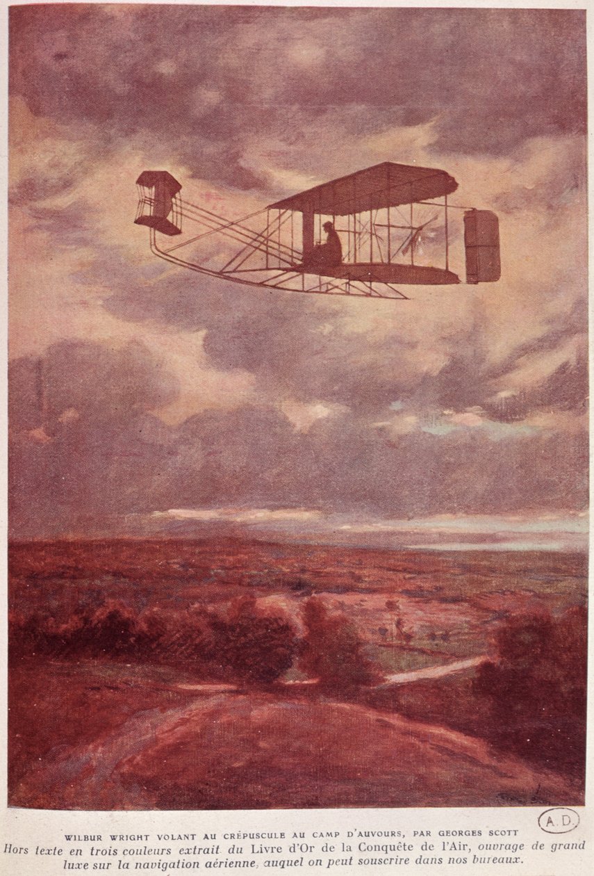 Wilbur Wright (1867-1912) während seines rekordbrechenden Nachtflugs in Camp d