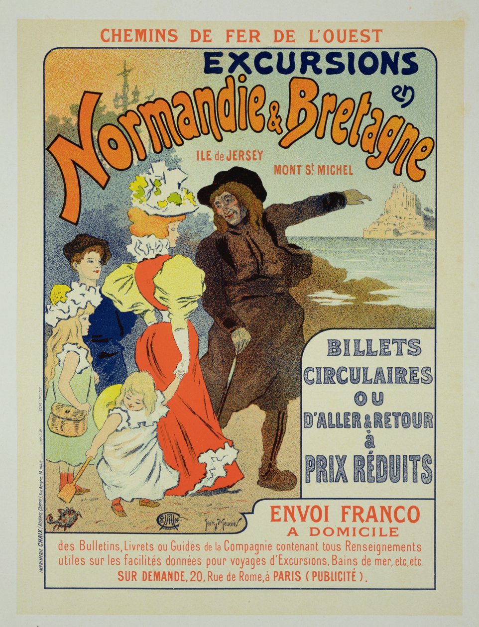 Reproduktion eines Plakats zur Werbung für Ausflüge in die Normandie und die Bretagne mit der Western Railway Company, 1896 von Georges Meunier