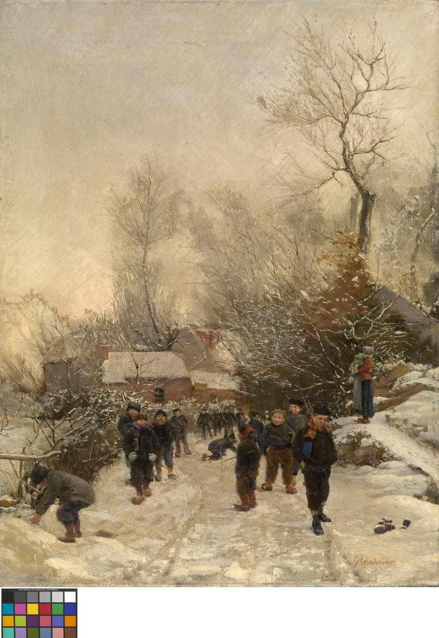 Dorf mit Kindern im Schnee von Georges Reinheimer