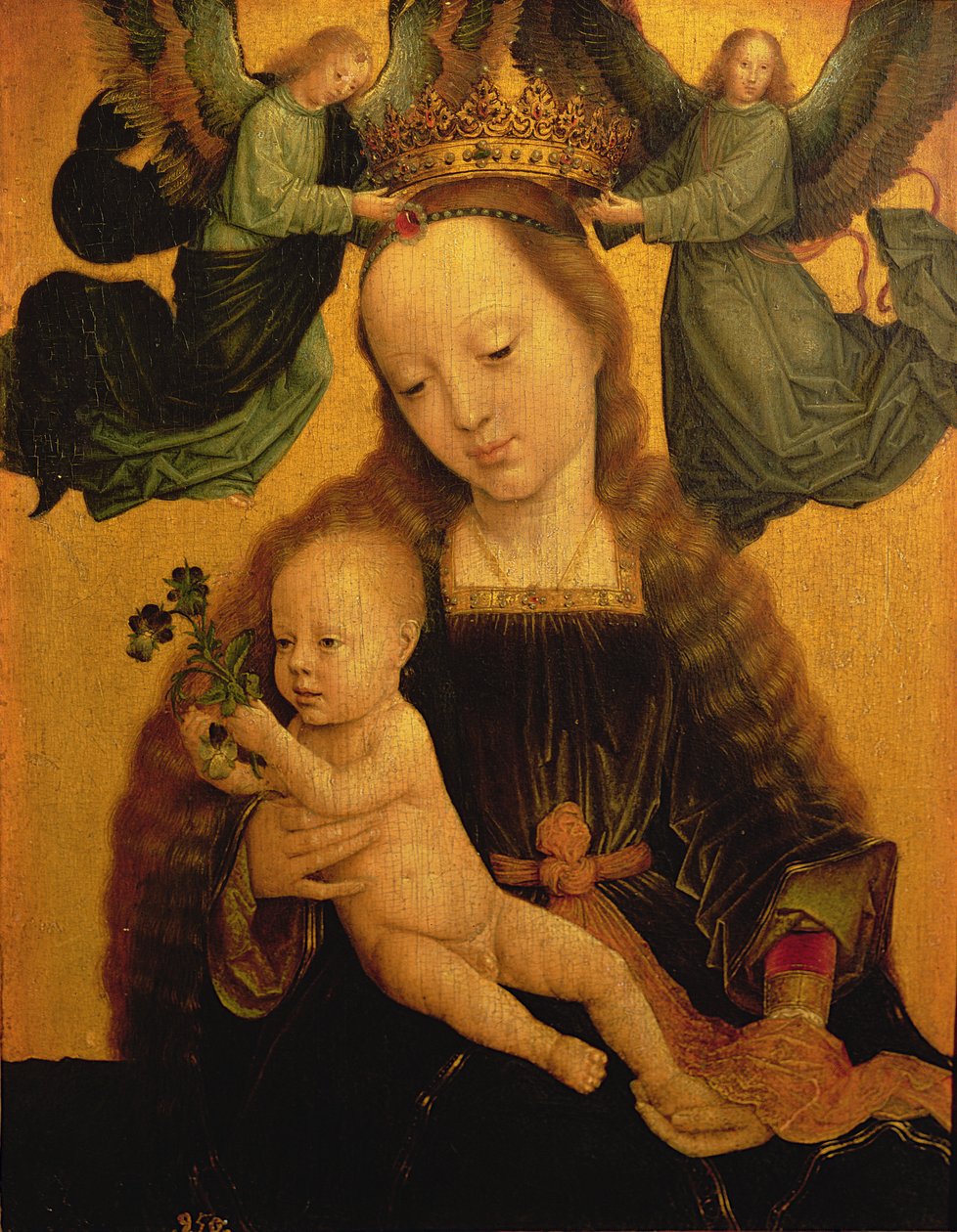Madonna und Kind, gekrönt von zwei Engeln, ca. 1520 von Gerard David