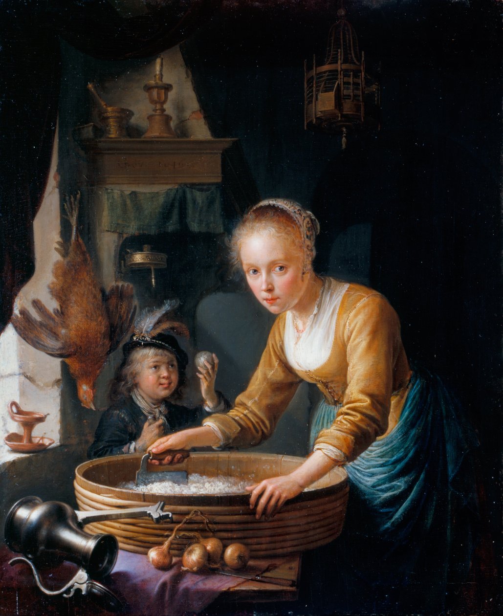 Mädchen schneidet Zwiebeln von Gerrit Dou
