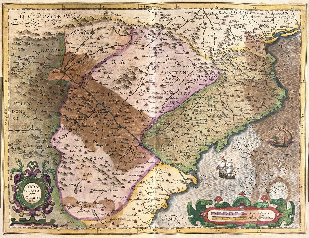 Aragon und Katalonien, Spanien (Gravur) von Gerardus Mercator