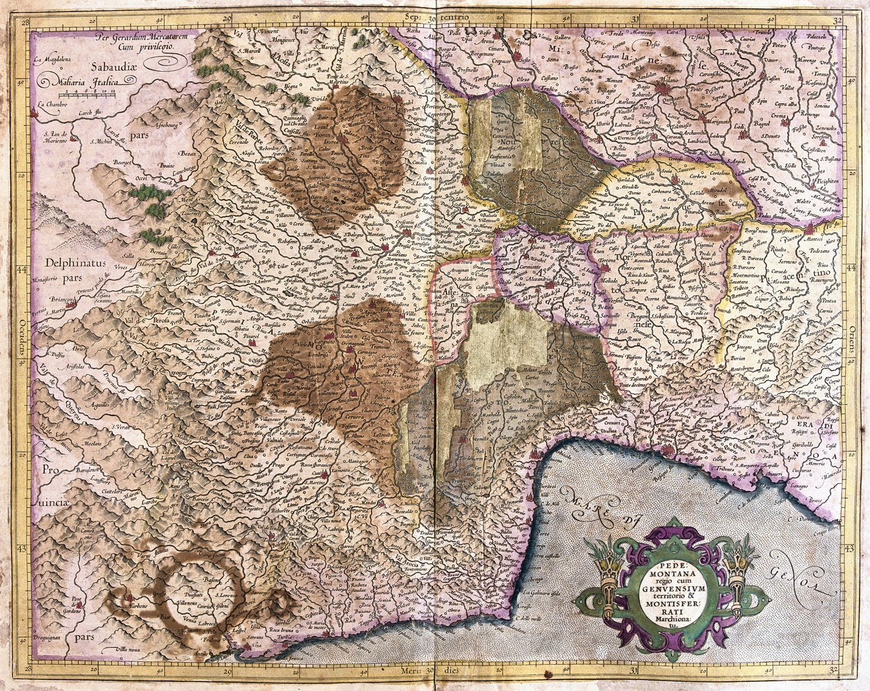 Piemont, Genua und Montserrat (Gravur) von Gerardus Mercator