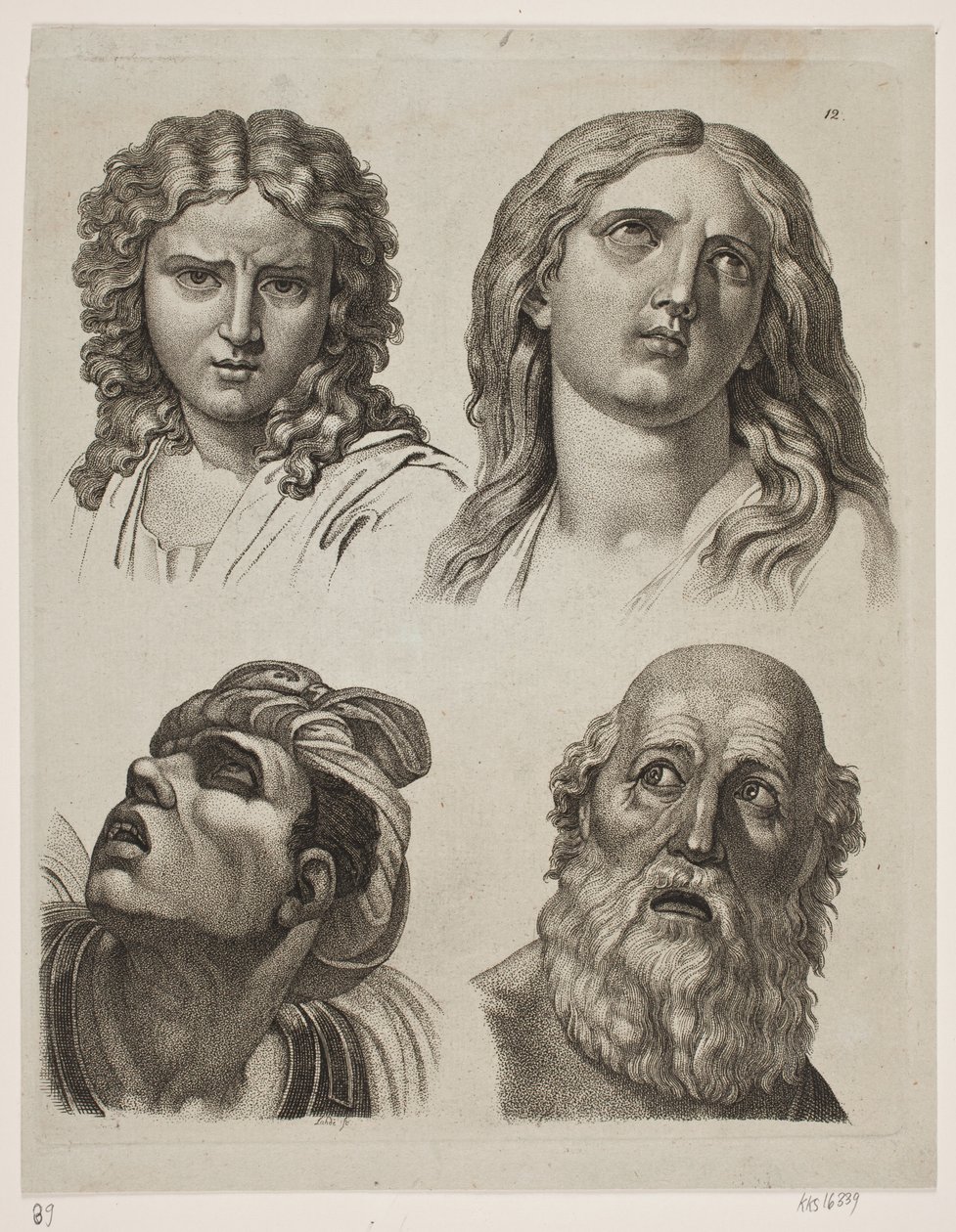 Vier Studienköpfe nach italienischen Bildern von Gerhard Ludvig Lahde