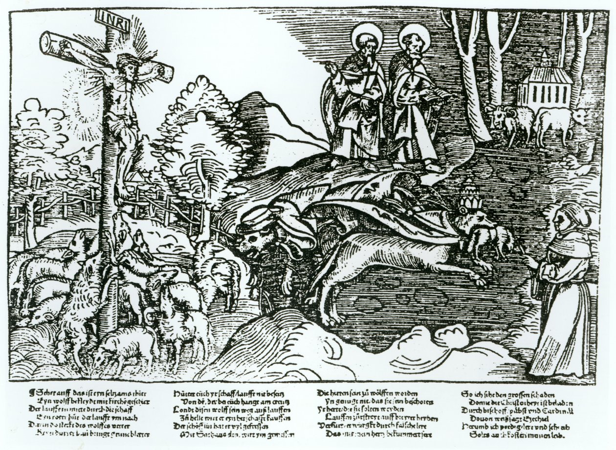 Römischer Katholizismus und Luthertum im Vergleich, ca. 1520-21 von German School