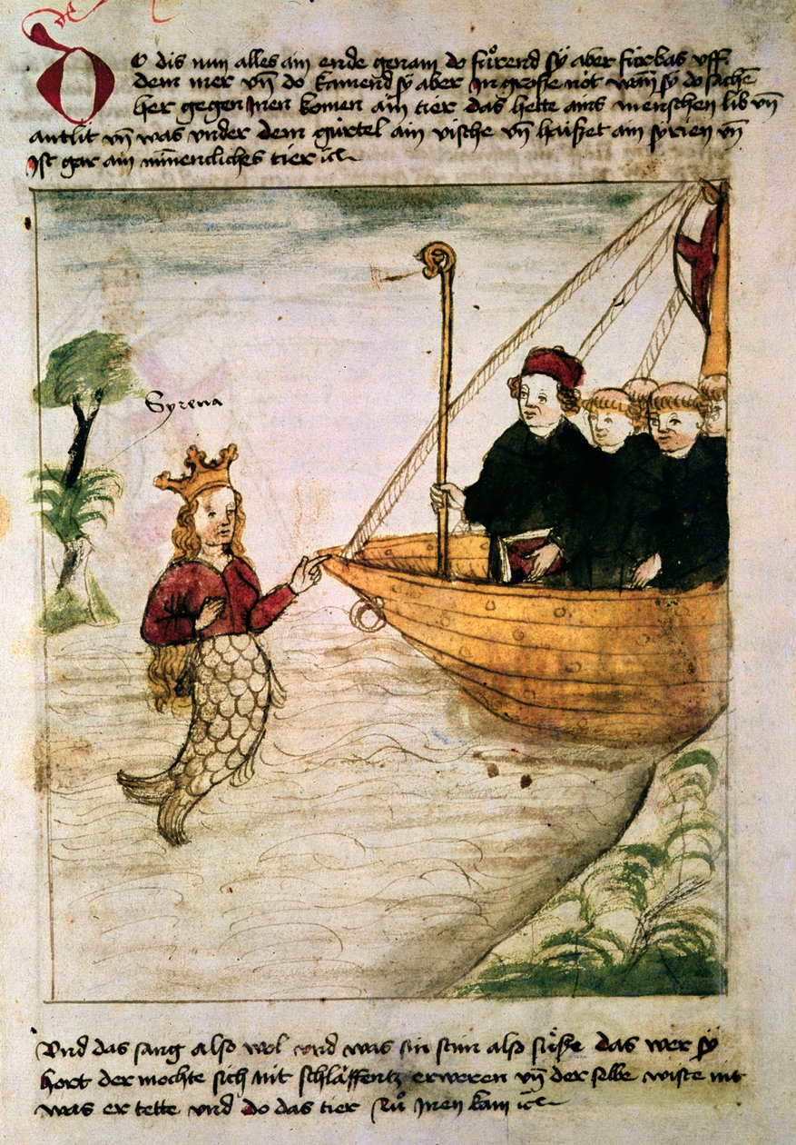 St. Brendan und eine Sirene, aus der deutschen Übersetzung von Navigatio Sancti Brendani Abbatis, c.1476 von German School