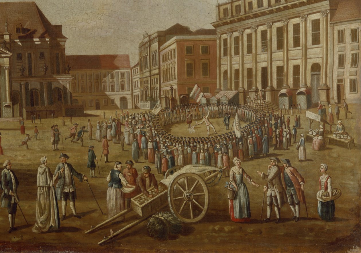 Straßenkünstler auf dem Alten Markt, 1771 (Detail) von German School