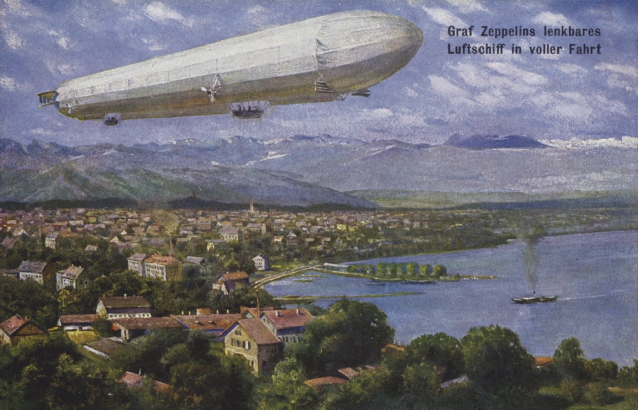 Luftschiff von Graf Ferdinand von Zeppelin im Flug von German School