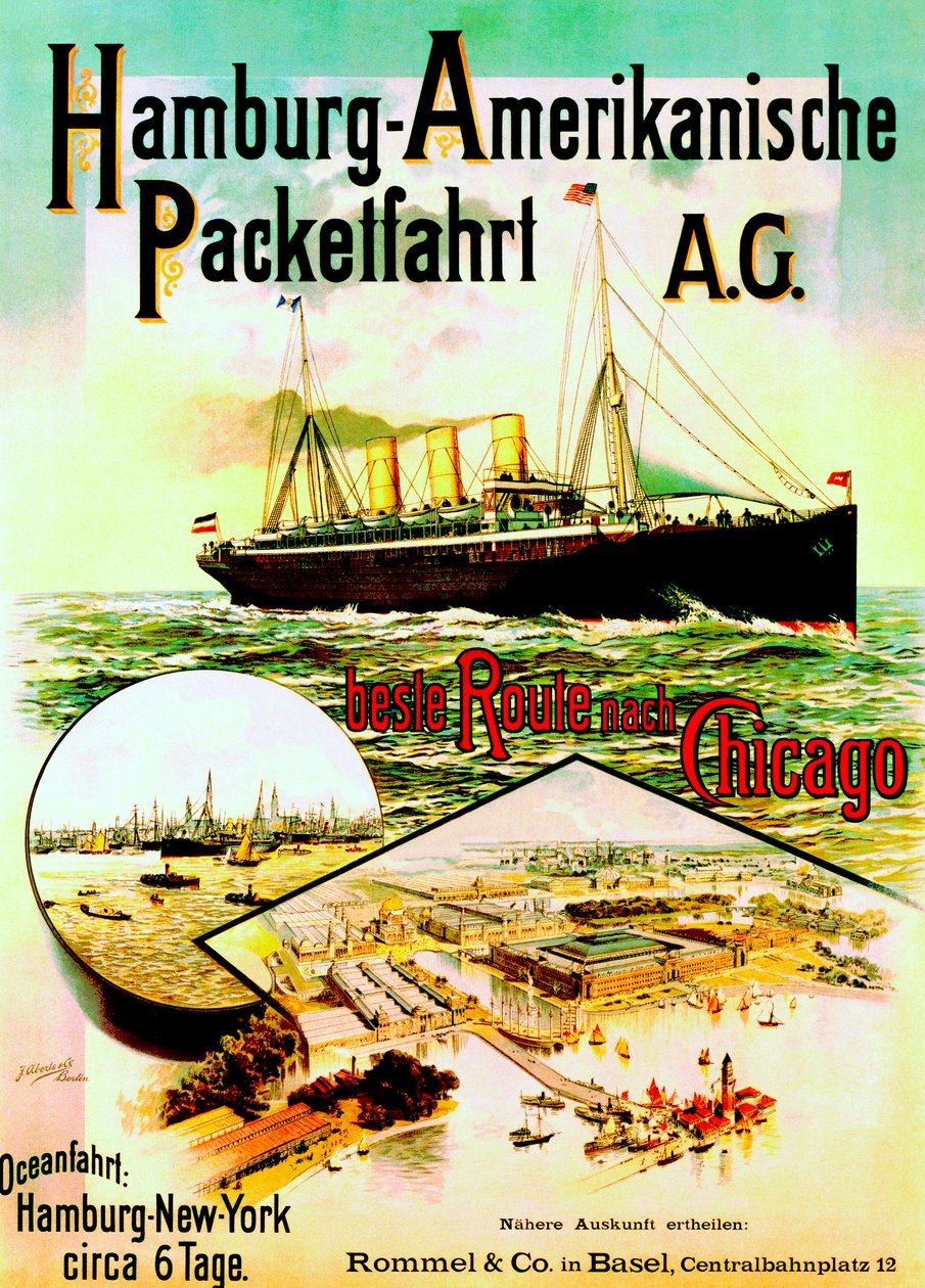Plakat zur Werbung für die Hamburg-Amerika-Linie, 1893 von German School