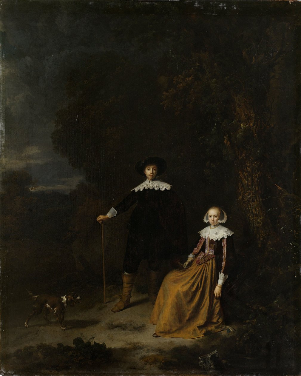 Porträt eines Paares in einer Landschaft von Gerrit Dou