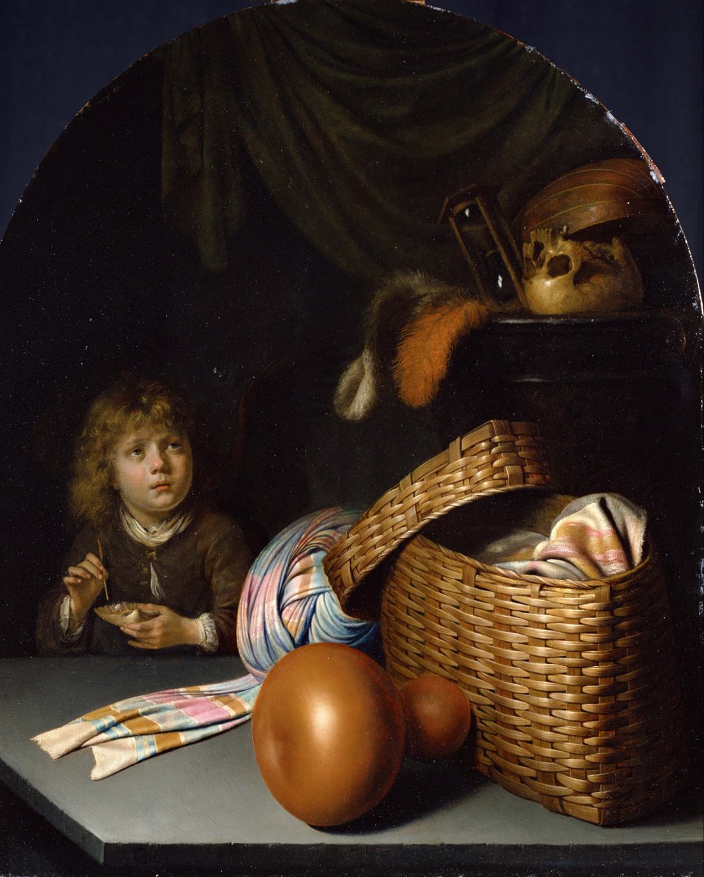Junge, der eine Seifenblase bläst, und Stillleben von Gerrit Dou