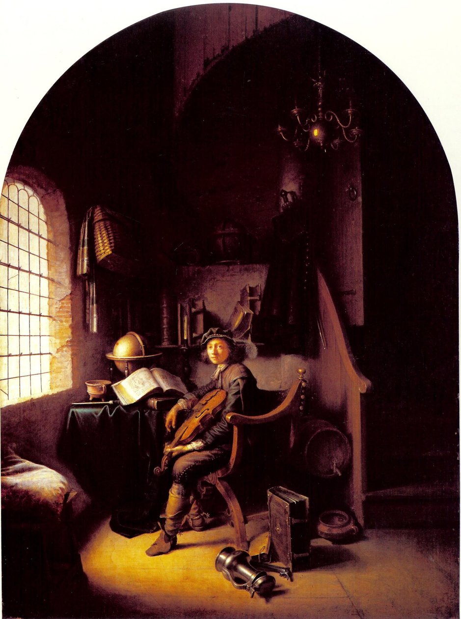 Junger Geiger in seinem Arbeitszimmer von Gerrit Dou