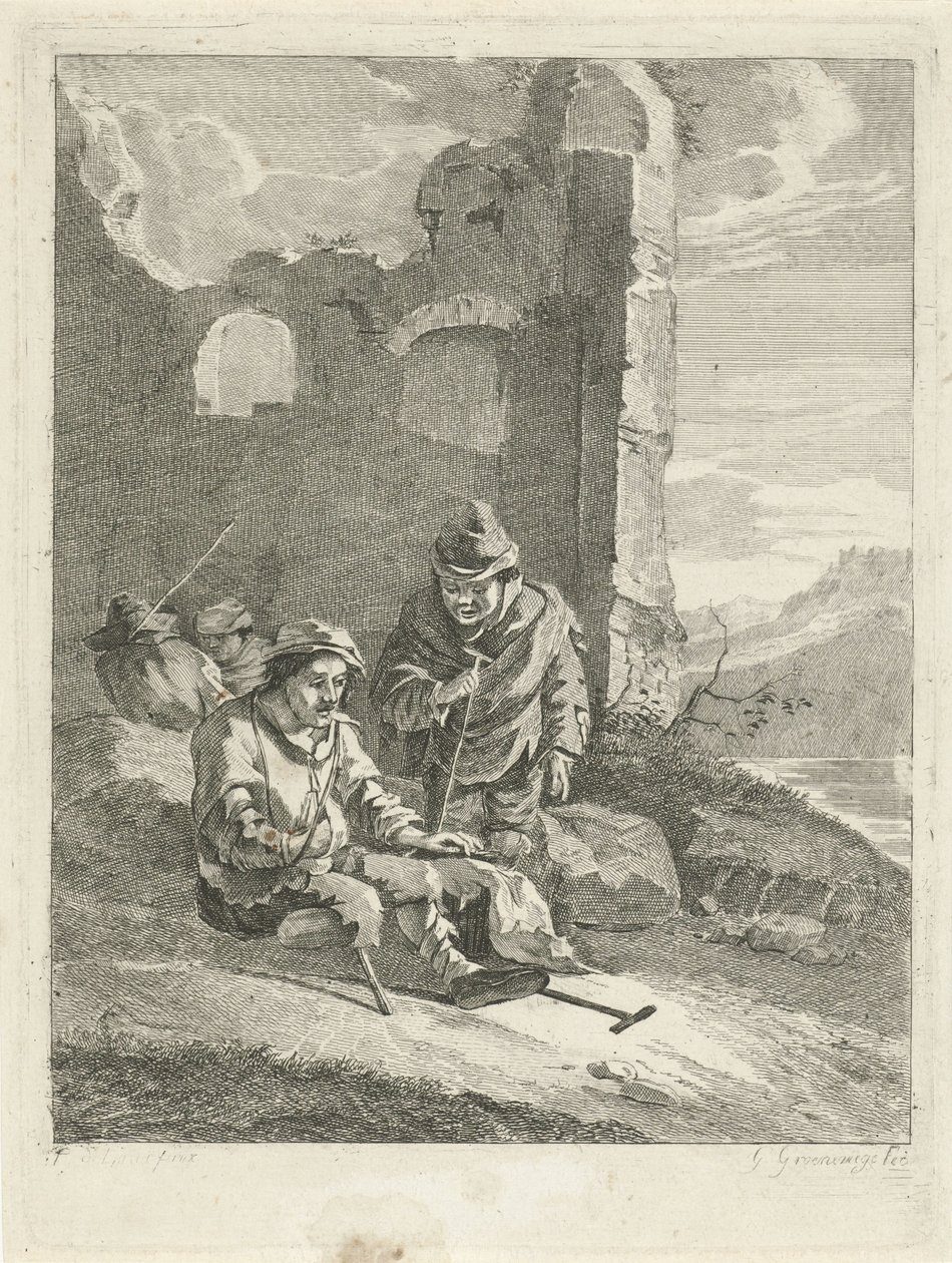 Vier Figuren bei einer Ruine von Gerrit Groenewegen