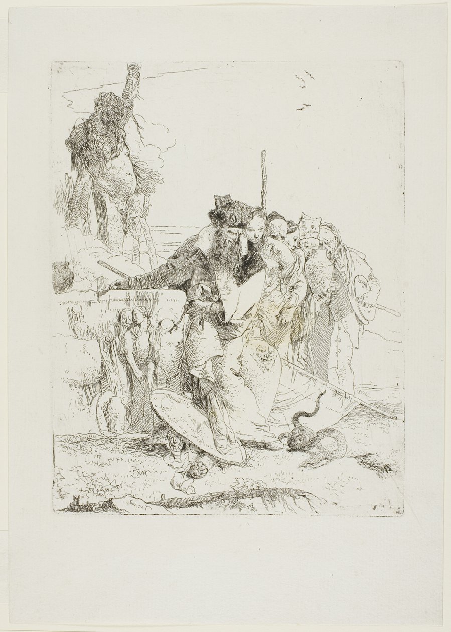 Sechs Personen beobachten eine Schlange, aus Scherzi von Giambattista Tiepolo