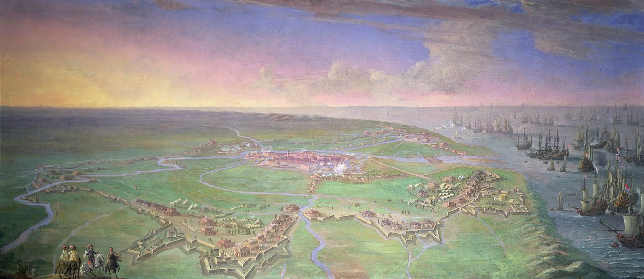 Panoramablick auf Gravelines, belagert vom Herzog von Orléans im Juli 1643 von Gillis Peeters