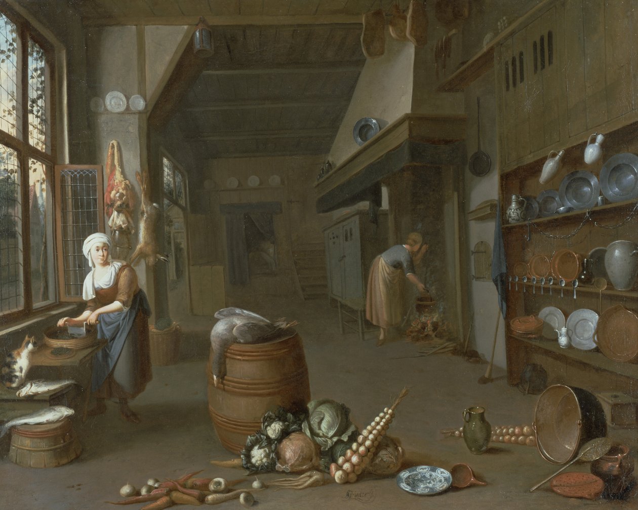Kücheninterieur mit zwei Mägden beim Zubereiten von Speisen von Gillis de Winter