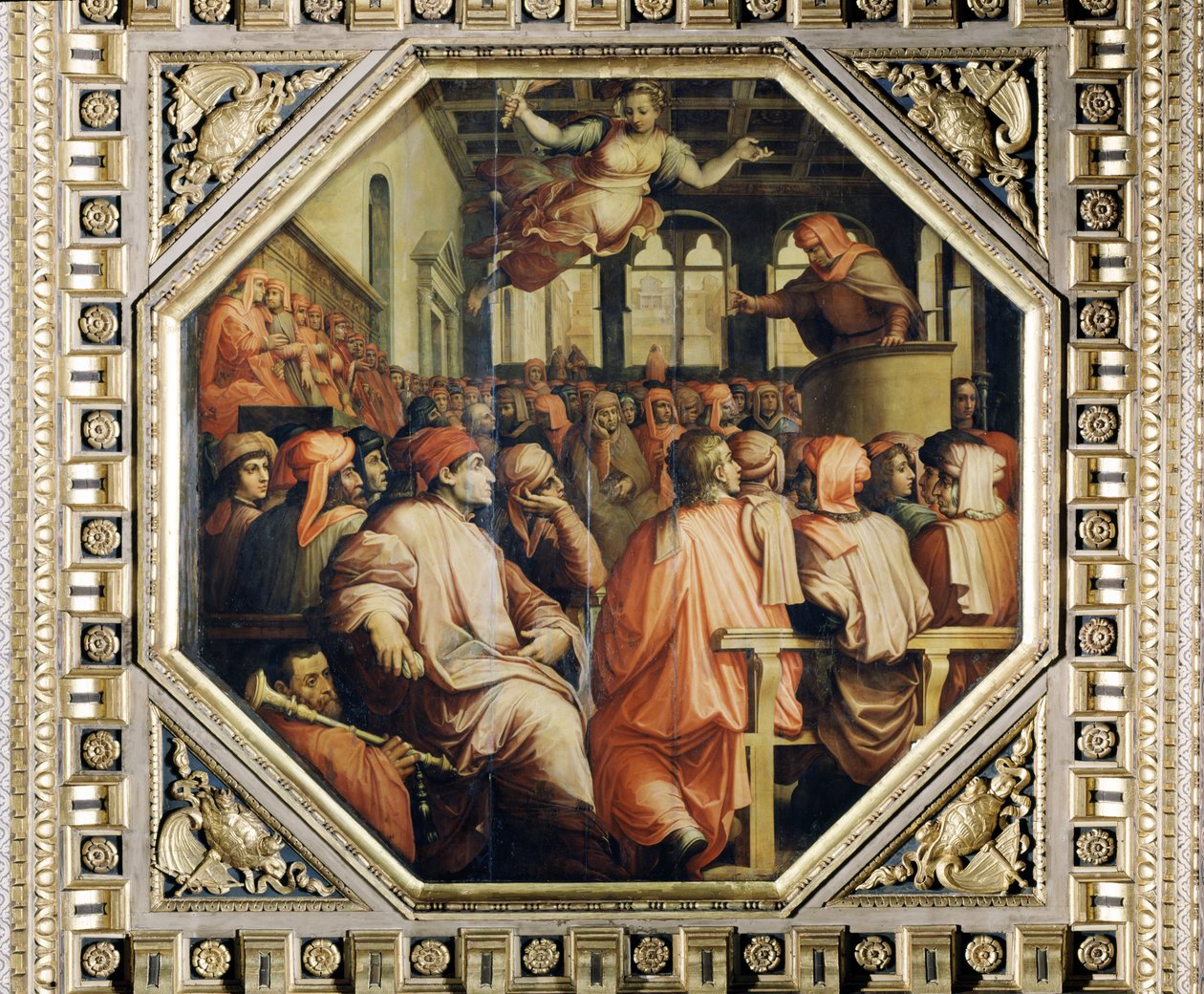 Gebet von Antonio Giacomini für den Krieg mit Pisa von der Decke des Salone dei Cinquecento, 1565 von Giorgio Vasari