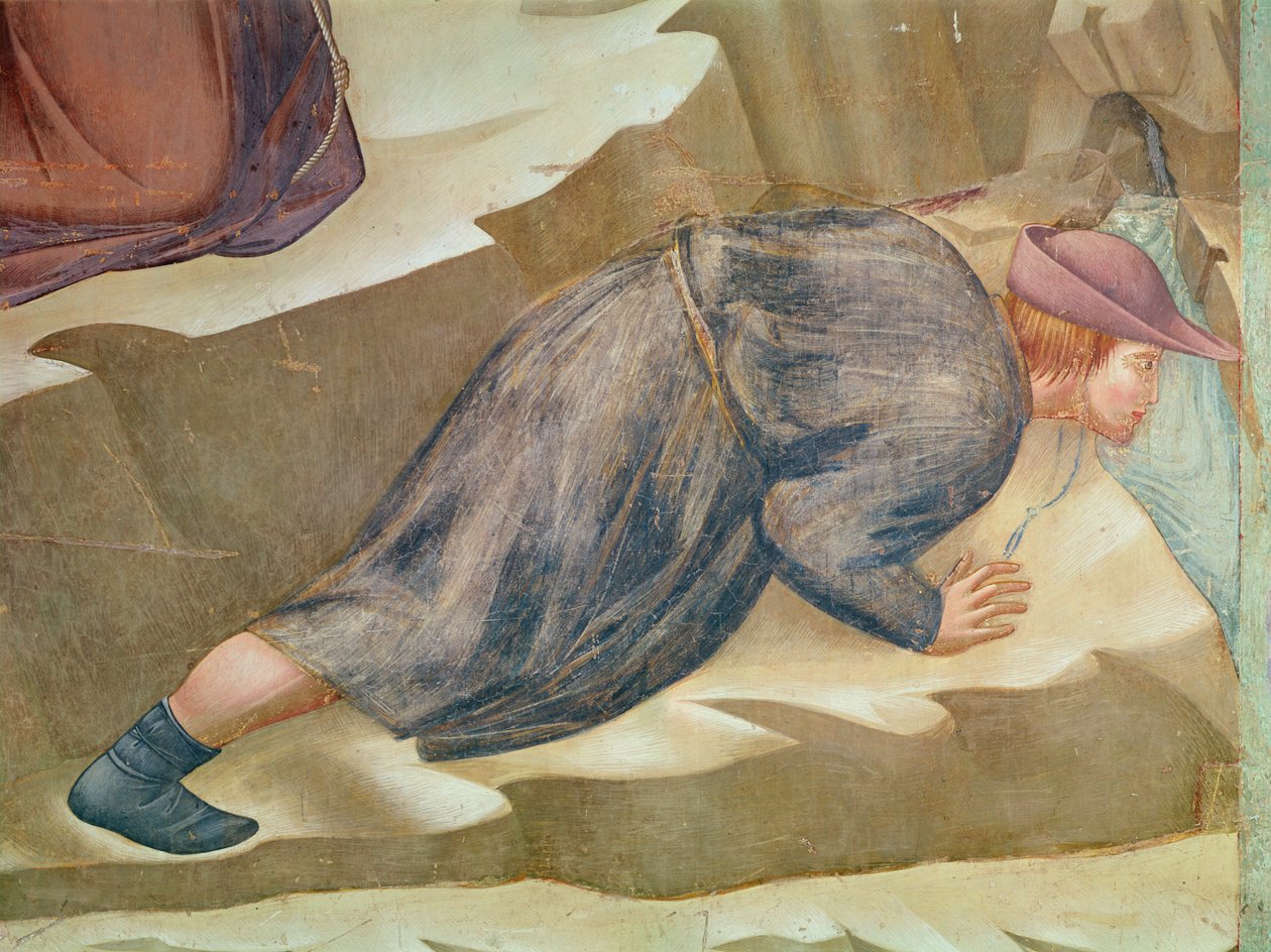 Das Wunder der Quelle, Detail eines trinkenden Mannes, 1297-99 (Detail) von Giotto di Bondone