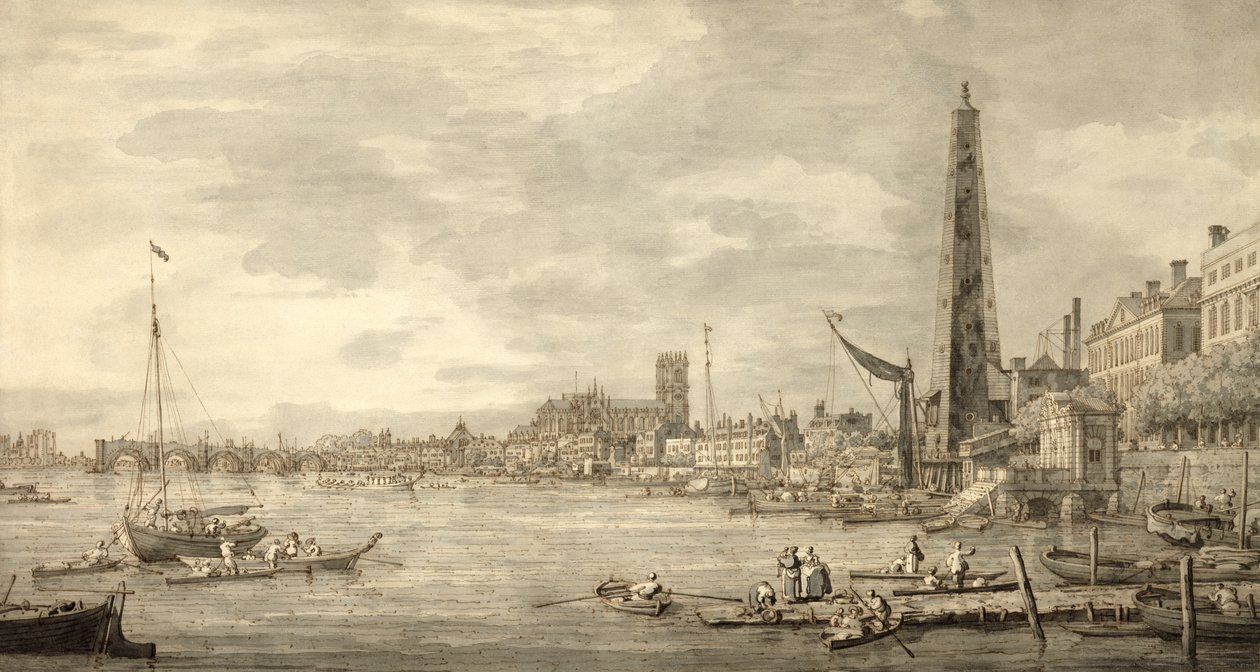 Die Themse in Richtung Westminster vom York Water Gate aus gesehen von Giovanni Antonio Canal