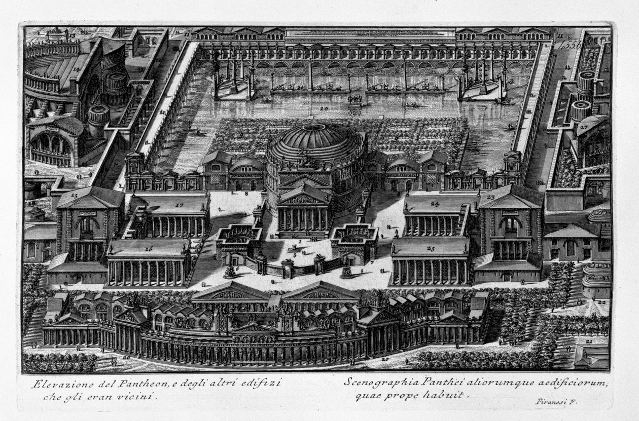 Erhebung des Pantheon und der anderen Gebäude, die ihm nahe waren. Latein von Giovanni Battista Piranesi