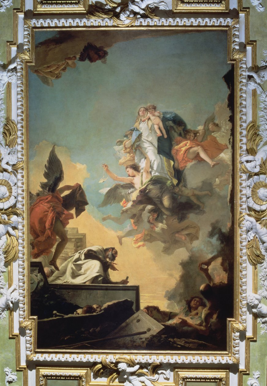 Die Jungfrau von Carmel gibt das Skapulier dem seligen Simon Stock, 1740er Jahre von Giovanni Battista Tiepolo