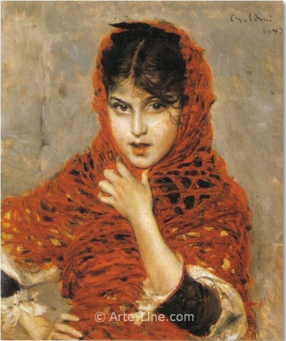 Mädchen mit rotem Schal von Giovanni Boldini