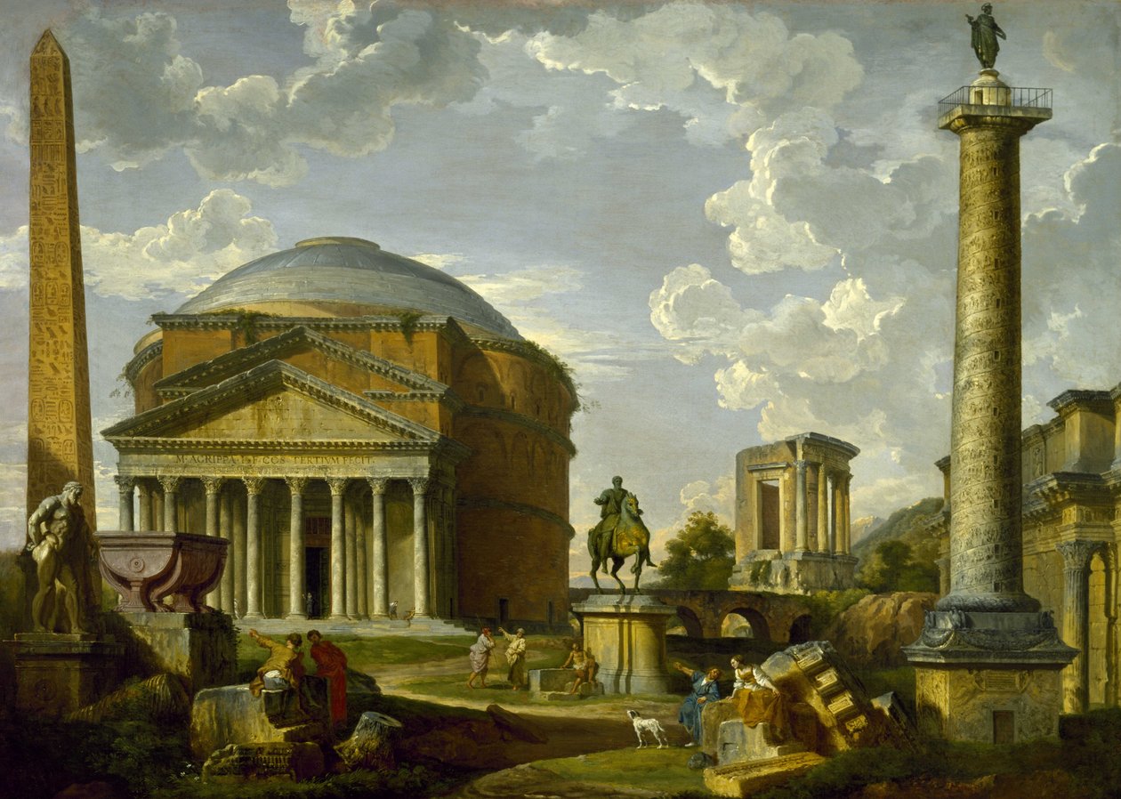 Fantasieansicht mit dem Pantheon und anderen Monumenten des antiken Rom von Giovanni Paolo Pannini