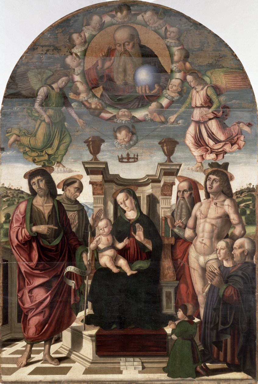 Die Madonna und das Kind auf dem Thron mit Heiligen von Giovanni Santi or Sanzio