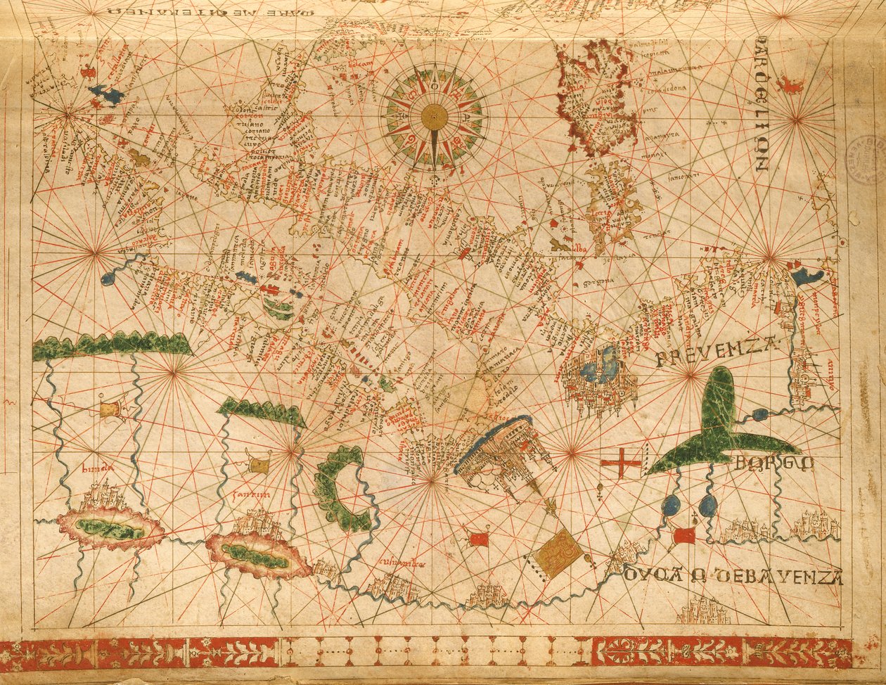 Provence und Italien, aus einem nautischen Atlas, 1520 (Tinte auf Pergament) (Detail) von Giovanni Xenodocus da Corfu