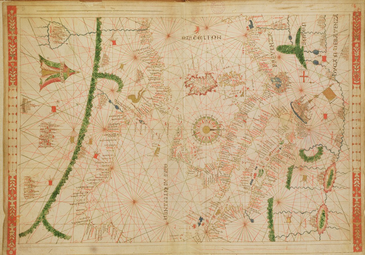 Das zentrale Mittelmeer, aus einem nautischen Atlas, 1520 von Giovanni Xenodocus da Corfu