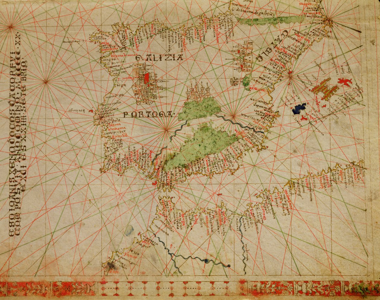 Die Iberische Halbinsel und die Nordküste Afrikas, aus einem nautischen Atlas, 1520 (Detail) von Giovanni Xenodocus da Corfu