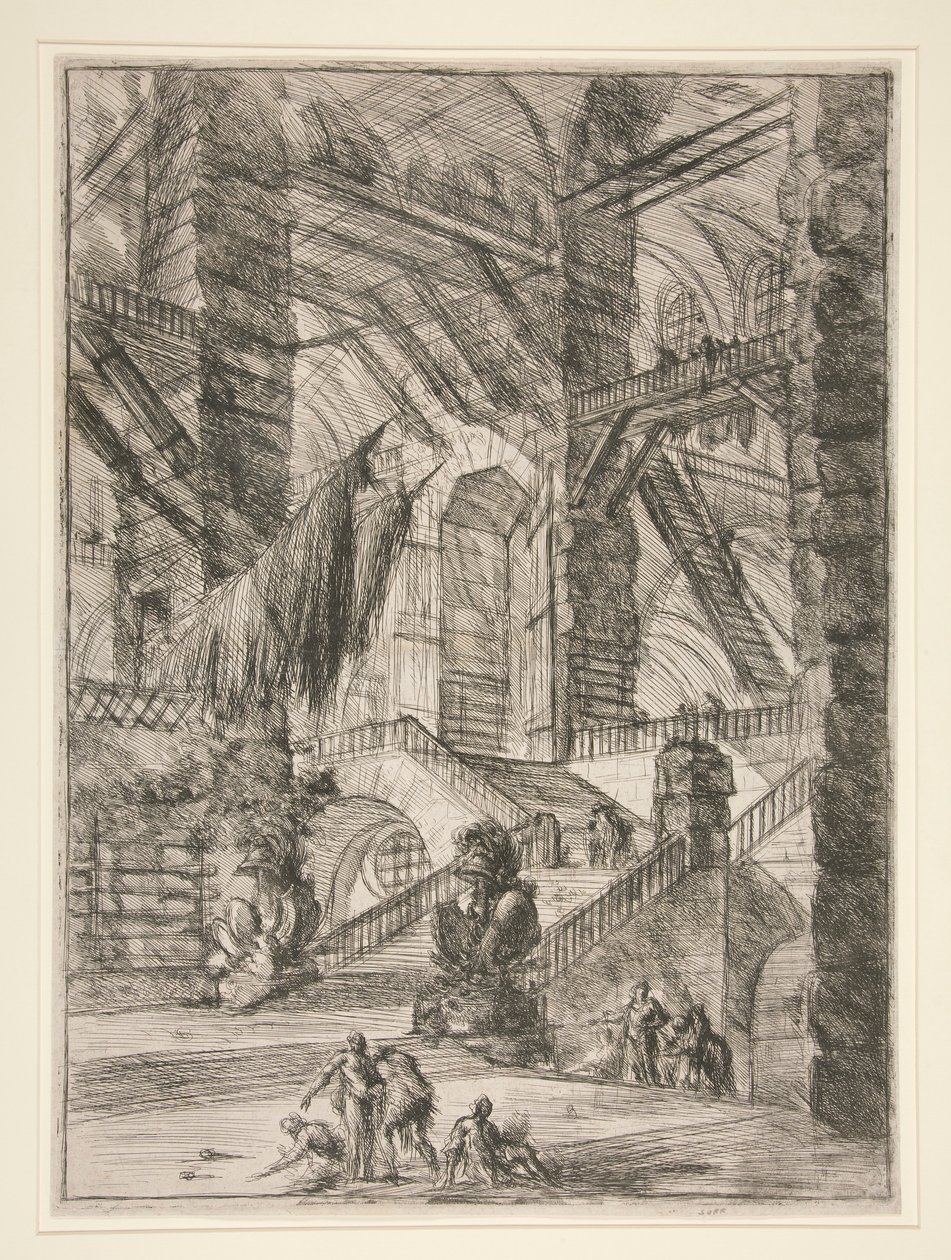 Carceri, VIII: Die Treppe mit Trophäen von Giovanni Battista Piranesi