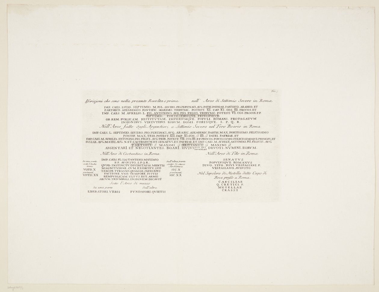 Abschrift verschiedener antiker lateinischer Inschriften von Giovanni Battista Piranesi