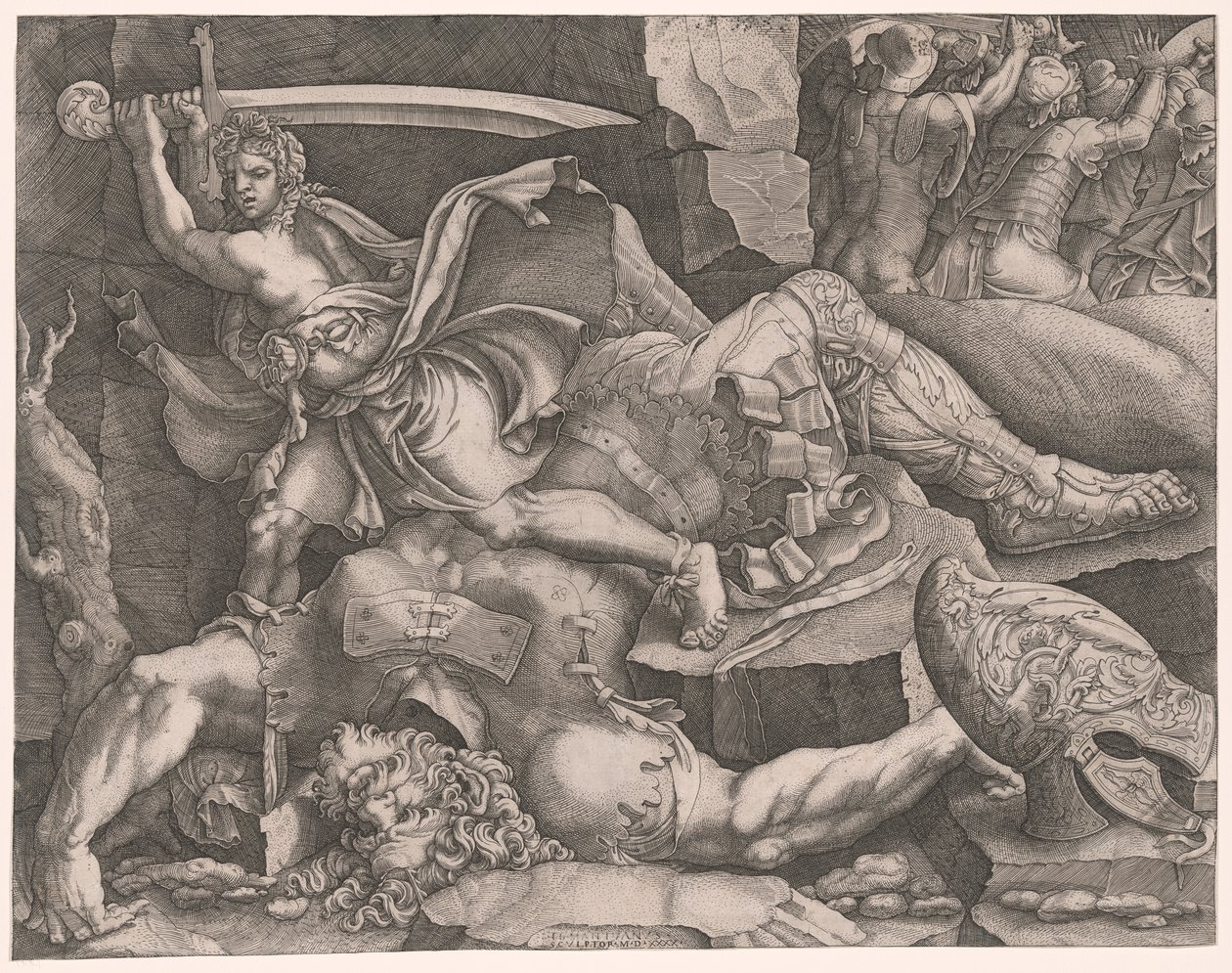 David, der Goliaths Kopf abschneidet von Giovanni Battista Scultori